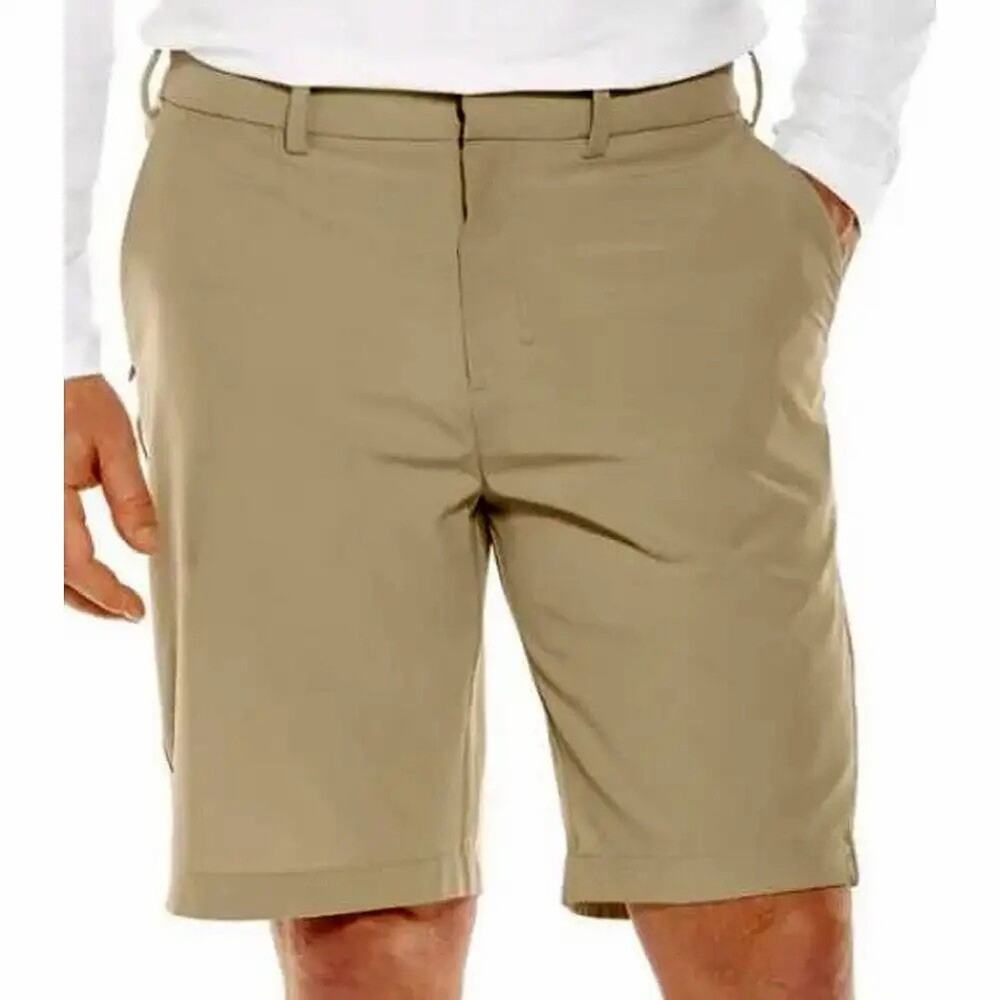 NWT - Coolibar Mens TREK HYBRID Khaki Beige Golf Outdoor Shorts Sz 36 NEW